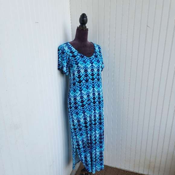 Colleen Lopez Maxi Dress Womens Navy Blue Stretchy Short Sleeve V-Neck Long XSP - Picture 2 of 16